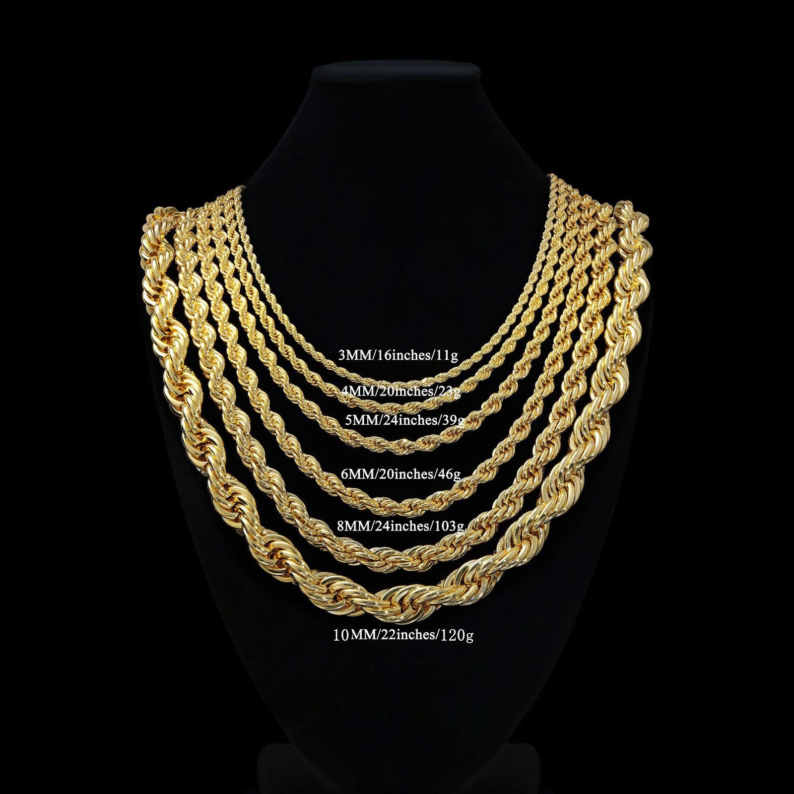 Hip Hop 18K Gold Plated Stainless Steel Rope Chain Necklace Jewelry Accessories