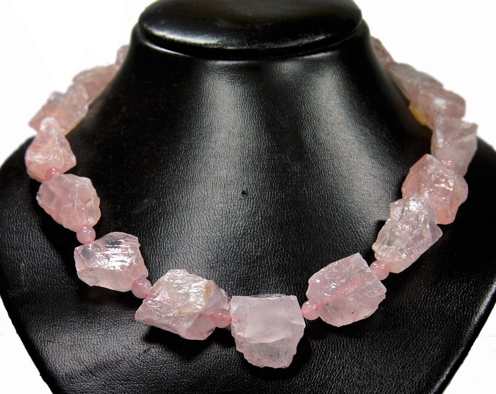 Beautiful Rose Quartz Raw Stone Shaped Large Nuggets Gemstone Necklace