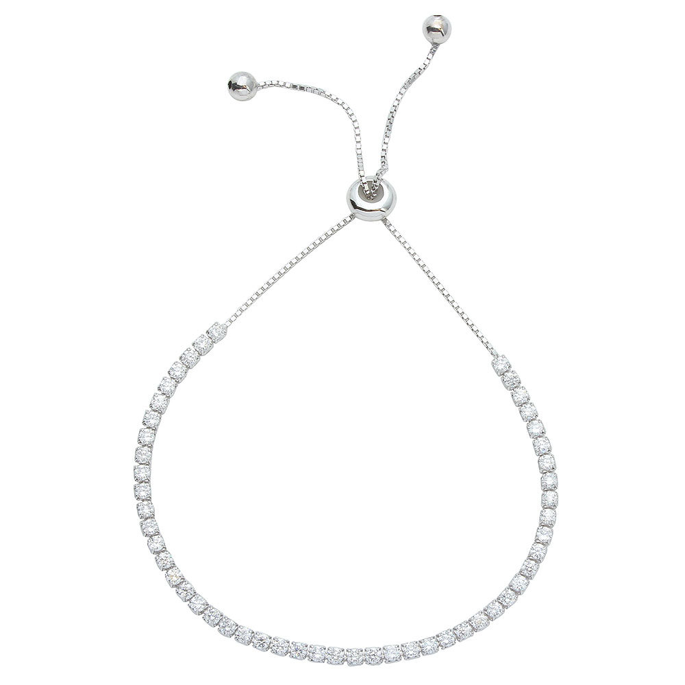 WHITE GOLD OVER STERLING SILVER LARIAT TENNIS BRACELET LAB SIMULATED DIAMONDS