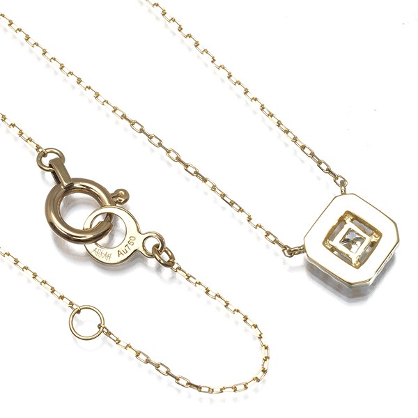 Auth AHKAH Necklace Diamond 0.09ct Tina Coffret 18K 750 Yellow Gold