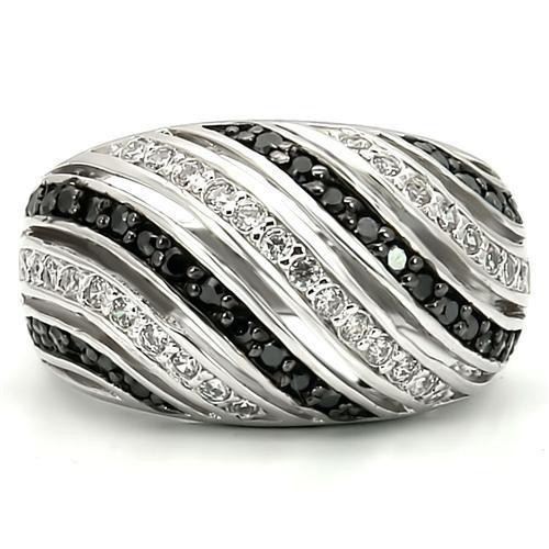 Women’s Ring, Black CZ, Rhodium & Ruthenium Plated, Brass, Sparkling Design