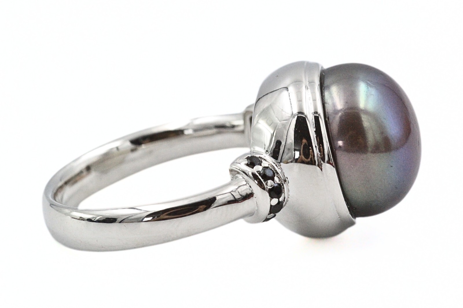 Bronze Signed Made in Italy Stainless Steel Black Freshwater Pearl Ring Sz 7
