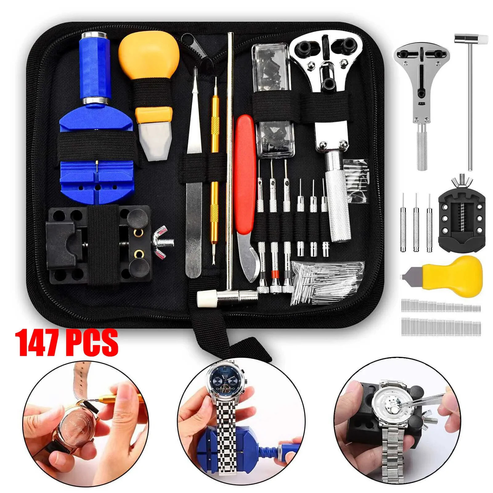 147 Pcs Watch Repair Kit Watchmaker Back Case Remover Opener Link Pin Spring Bar