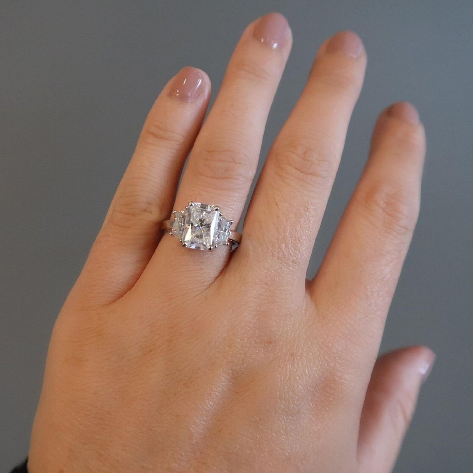 2 CT Radiant Cut Moissanite Three Stone Engagement Ring, 925 Silver Wedding Ring