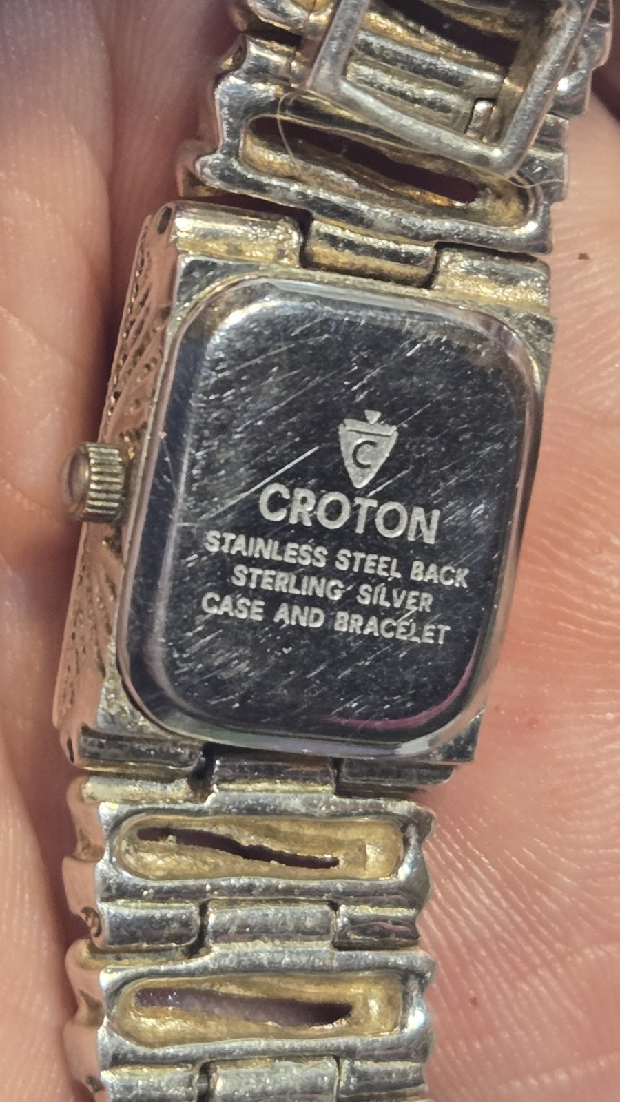 Vintage Croton Diamond Cut Solid Sterling Silver Mother Of Pearl Watch Small 6.7