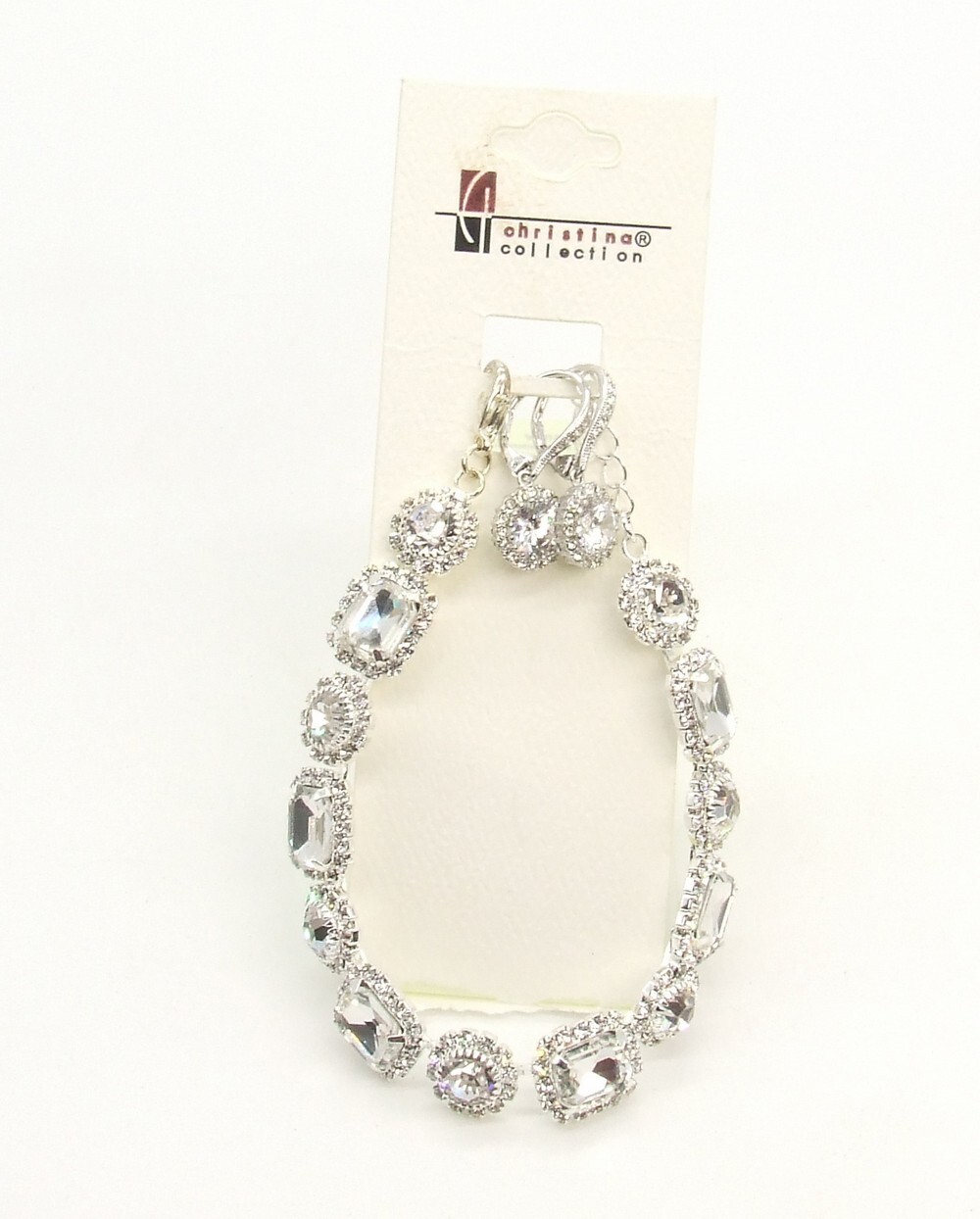 NEW 7.5″ Christina Collection Crystal Links Bracelet/Pierced Latch Back Earrings