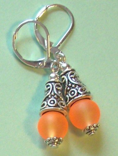 PUMPKIN orange SEA FROSTED GLASS drop earring SP HANDCRAFTED XX