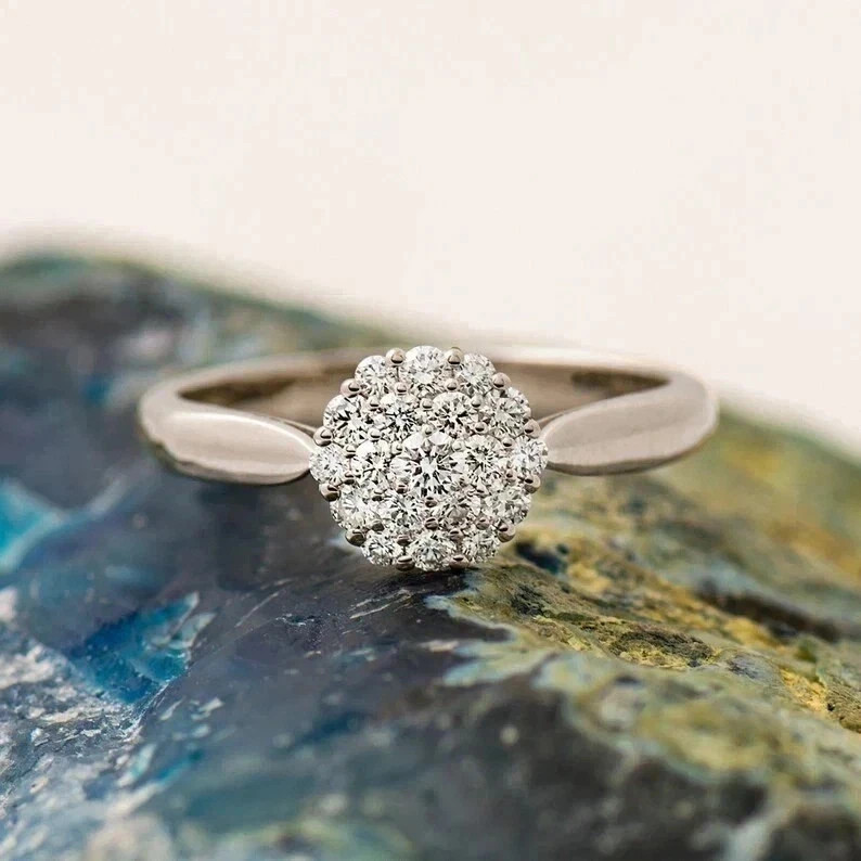 14K White Gold Plated Women’s Wedding Ring 1.50Ct Round Cut Real Moissanite