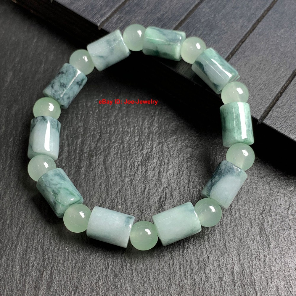 Natural Jadeite Stretch Bracelet Grade A Jade 8.7mm Tube Bead Spacers Bracelet
