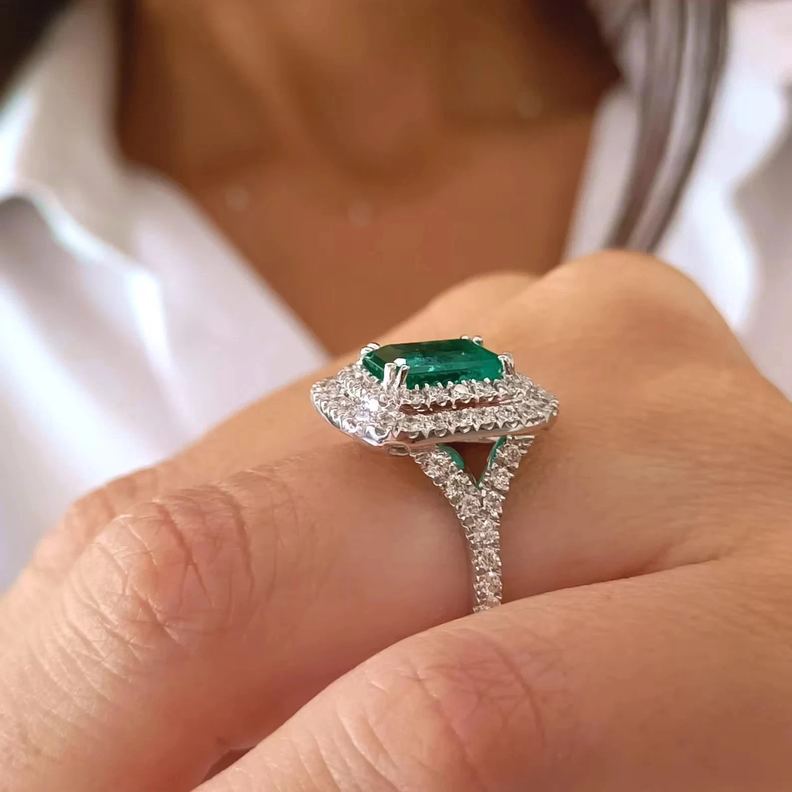 5.50 Ct Emerald Natural Emerald & Diamond Wedding Ring 14K White Gold
