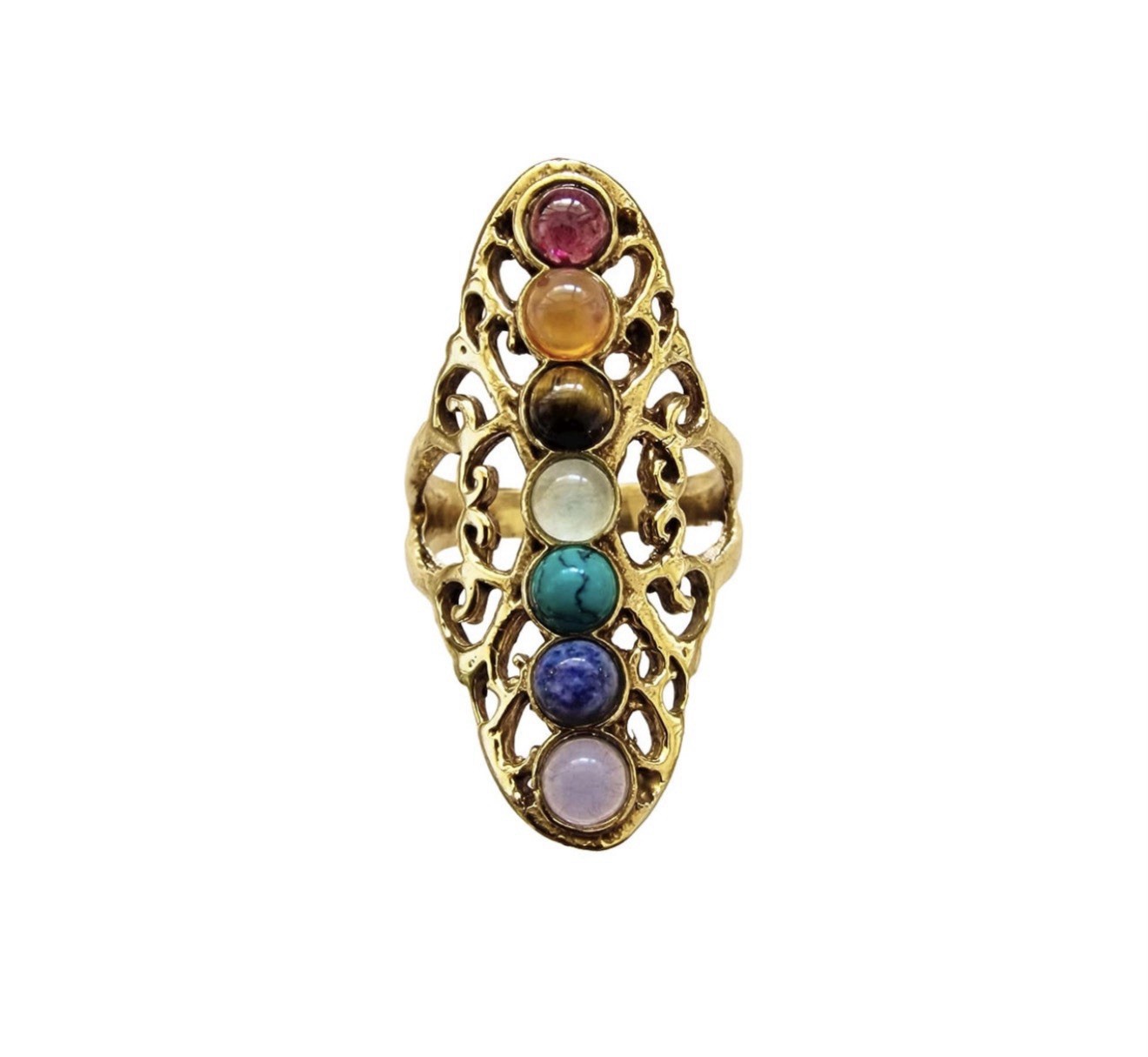Chakra Costume Ring Adjustable Silver Toned 7 Stones Statement Boho