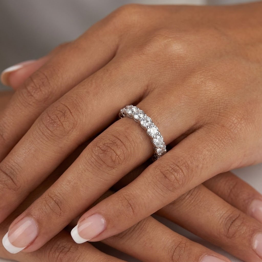 Eternity Wedding Ring Solid 14K Gold Classic Round 5.99 CT Natural Diamond H SI2