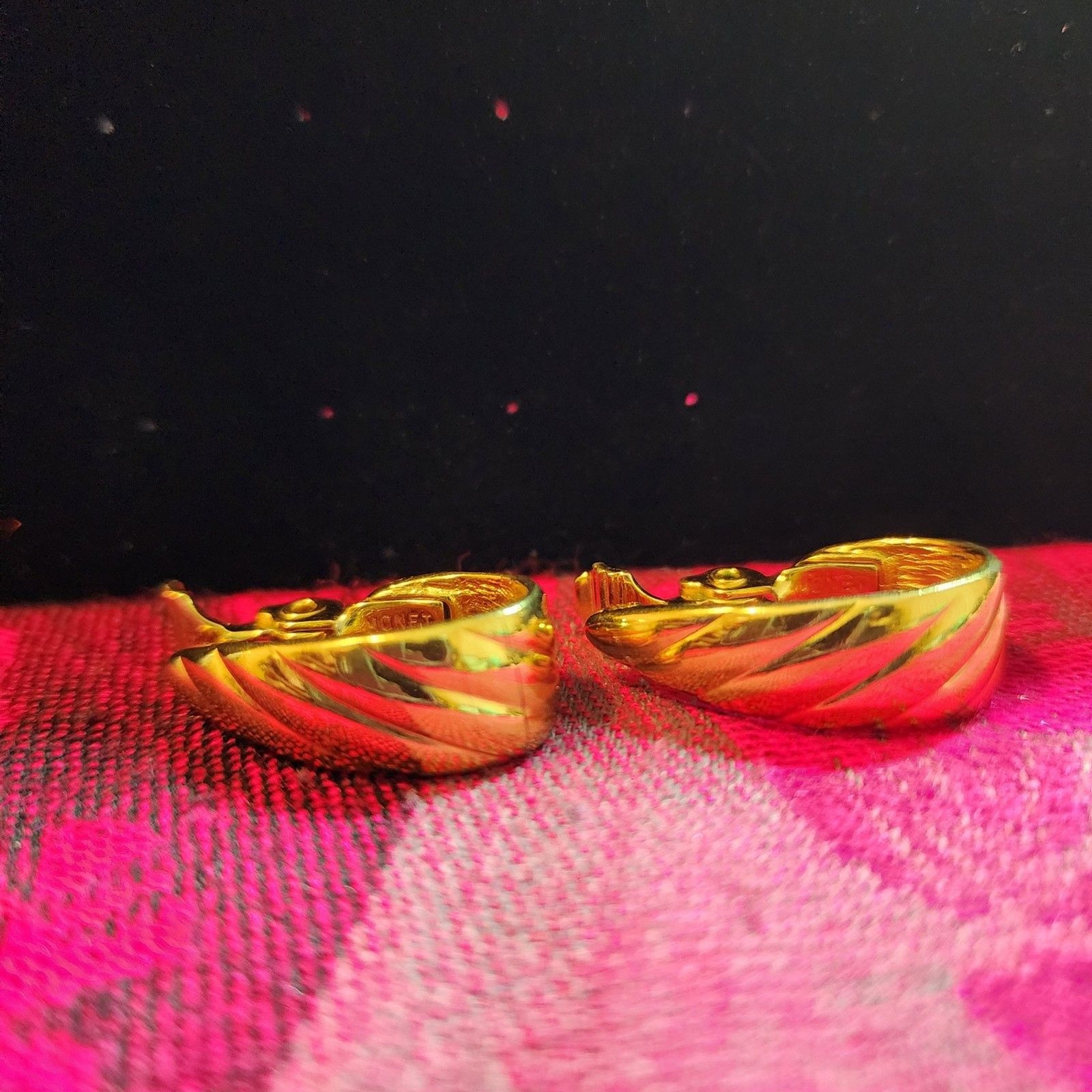 Monet Gold Tone Ribbed J Hoop Clip-On Earrings.