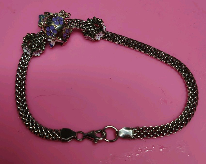 WOSTU 925 Sterling Silver Mystic Purple Flower Butterfly Charm Mesh Bracelet Set