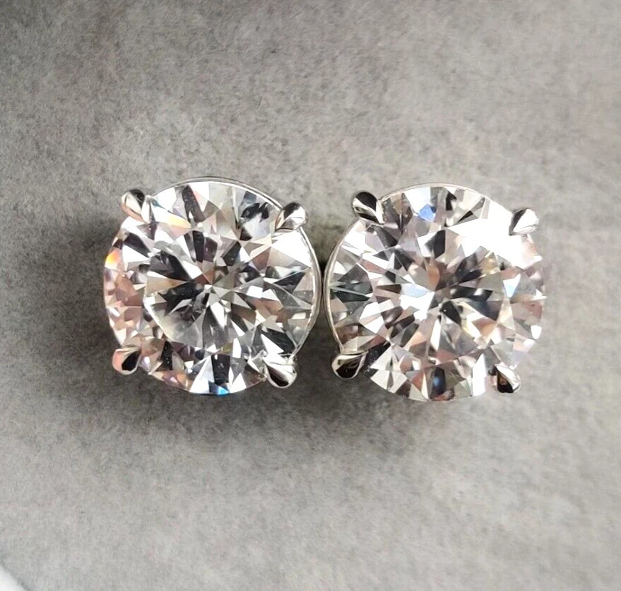 HUGE & RARE 20 Ct Treated Certified White Diamond Solitaire Stud, 925 Silver