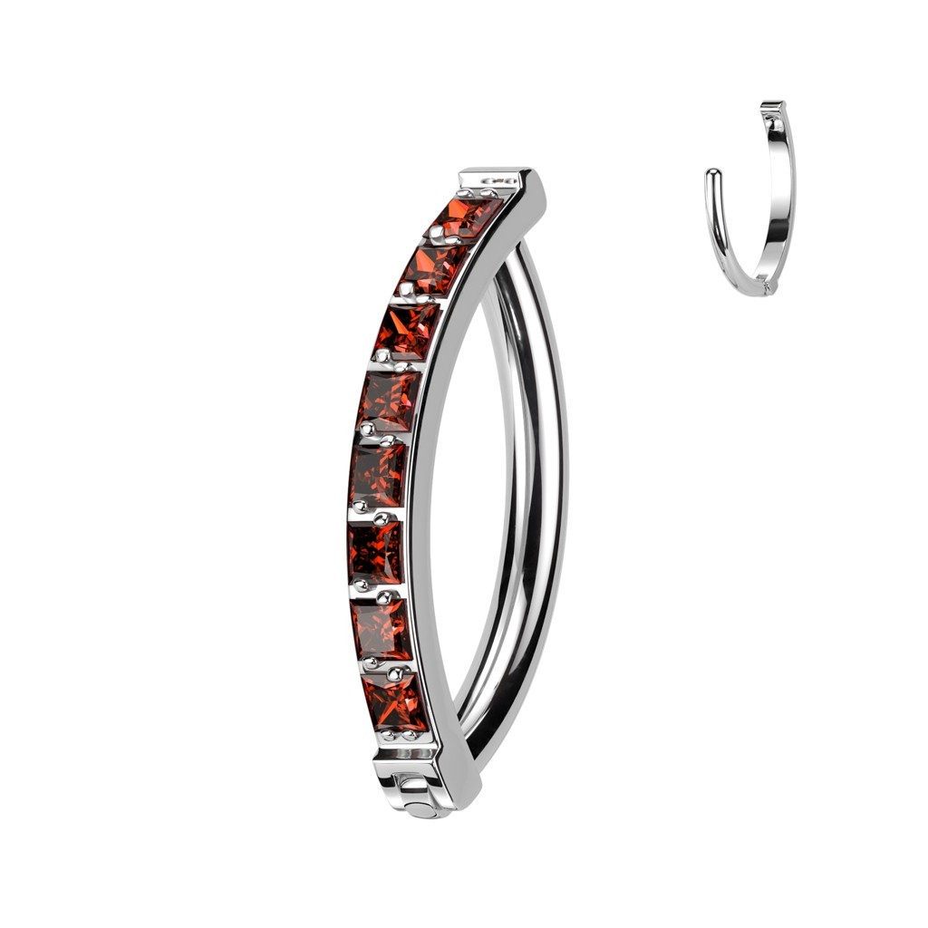 Titanium Hinged Clicker Belly Button Ring Square CZ Reverse Navel Hoop 3/8″
