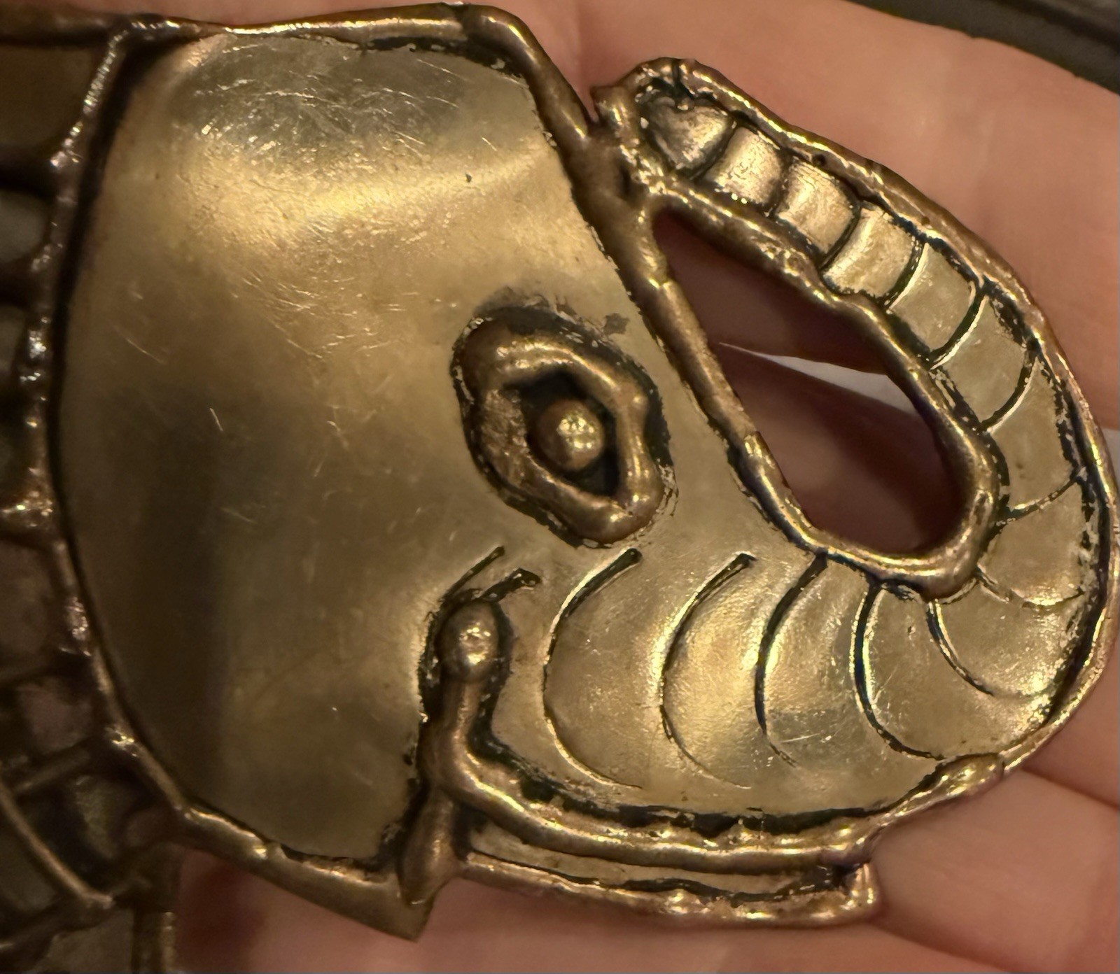 Mixed Metal Elephant 1970’s Statement Pendant Wire Mesh Brutalist Taxco Style By