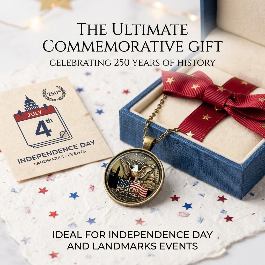 250th Anniversary 1776-2026 Bald Eagle American Flag Pendant Necklace Gift