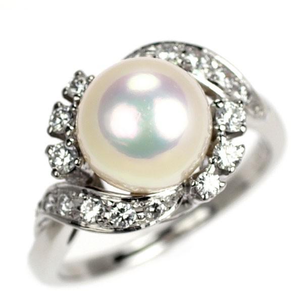 Mikimoto Pt900 Akoya Pearl Diamond Ring Diameter Approximately 8.4 mm D0.30ct –