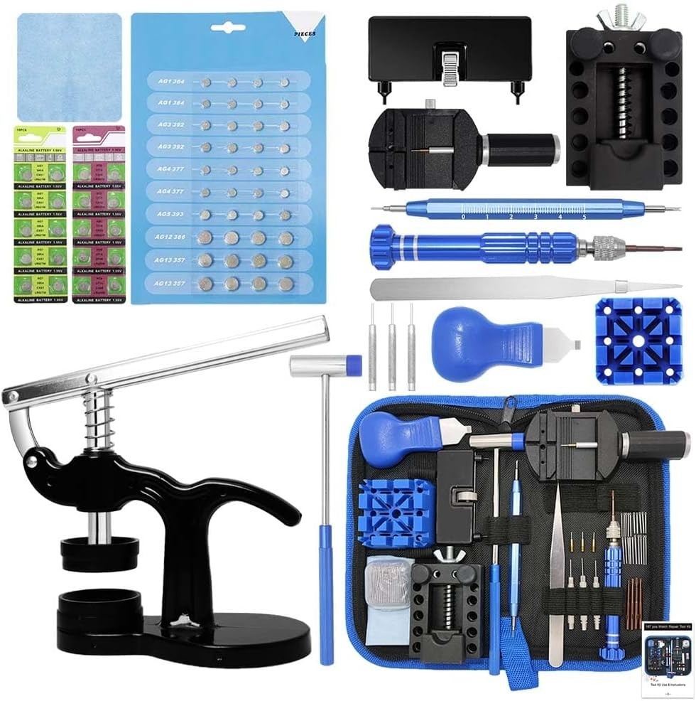 Comprehensive Watch Repair Tools Set with Adjustable Case Opener & Batteries
