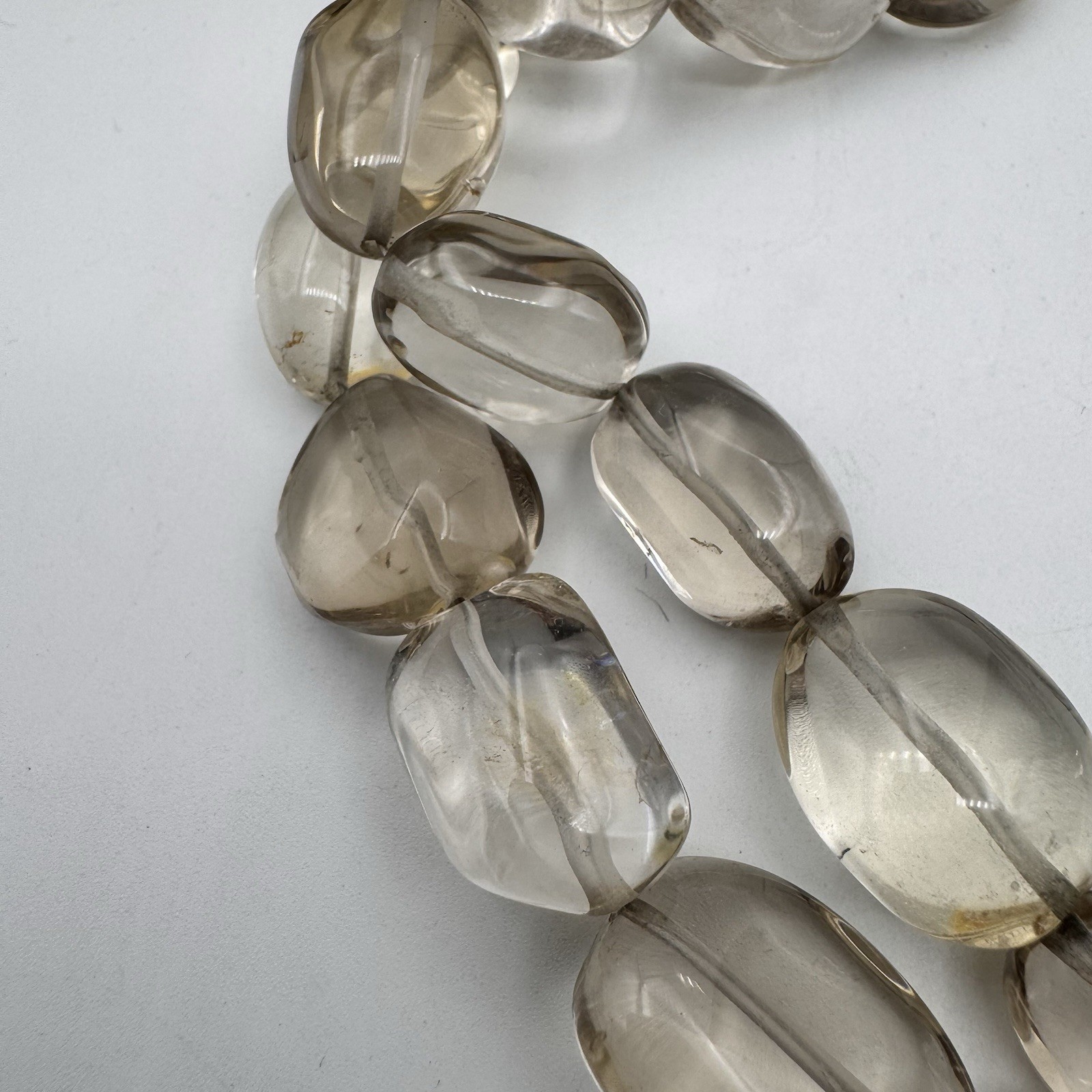 VTG Sterling Silver Light Smoky Quartz Heavy Double Strand Beaded Necklace 15″