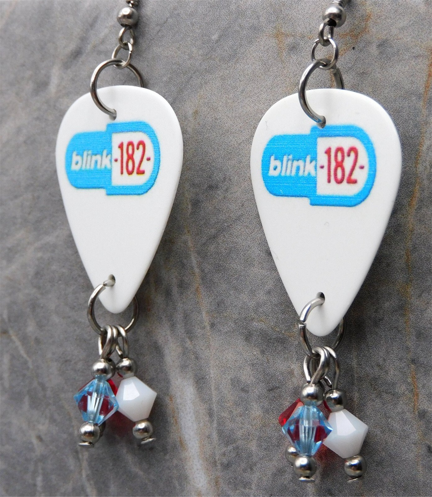 Blink 182 Guitar Pick Earrings with Swarovski Crystal Dangles