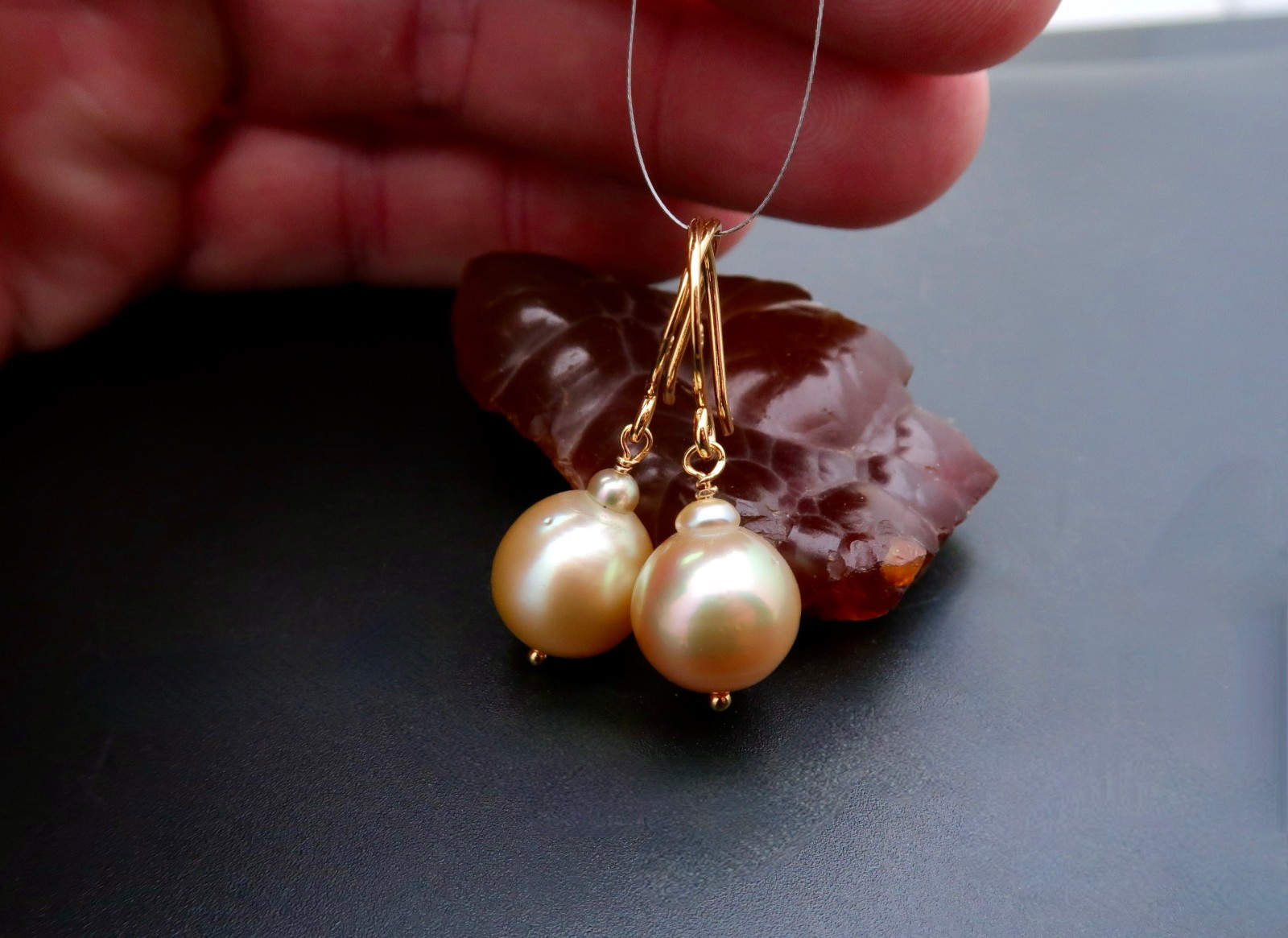 AA+ PHILIPPINES ISLANDS CULTURED GOLD PEACOCK PEARL EARRINGS *24K GOLD VERMEIL
