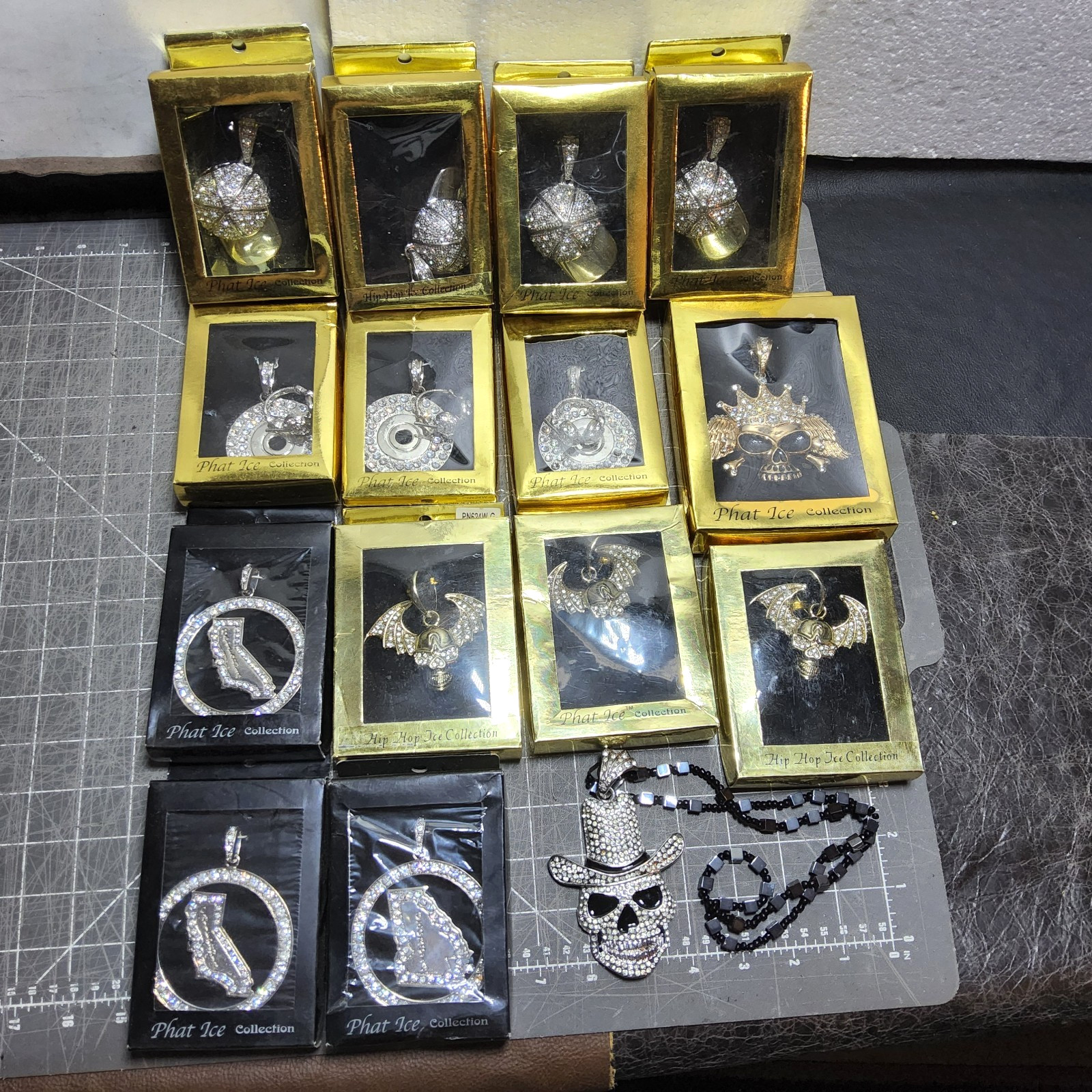 15 Blinged out phat ice plated pendants winged skulls rhinestones caps turntable