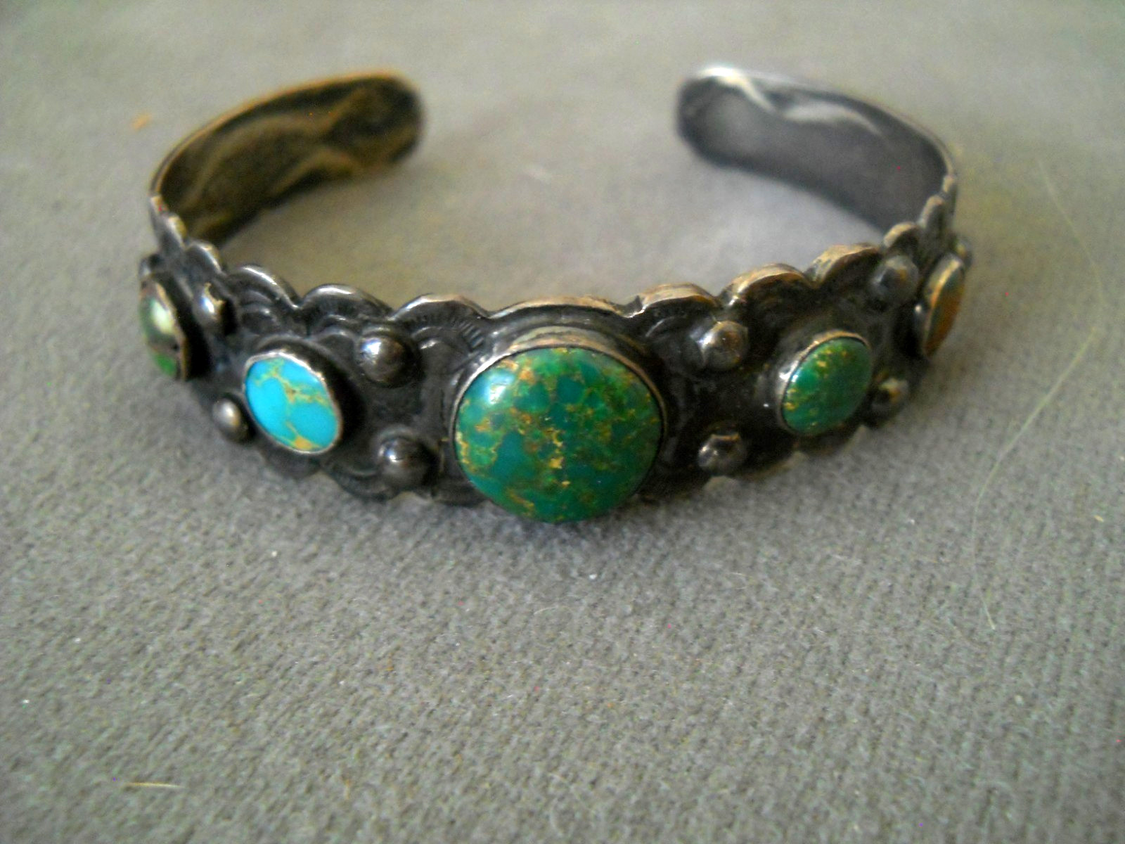 Old Fred Harvey Navajo Cerrillos Turquoise Sterli Silver Cuff Bracelet Stampwork