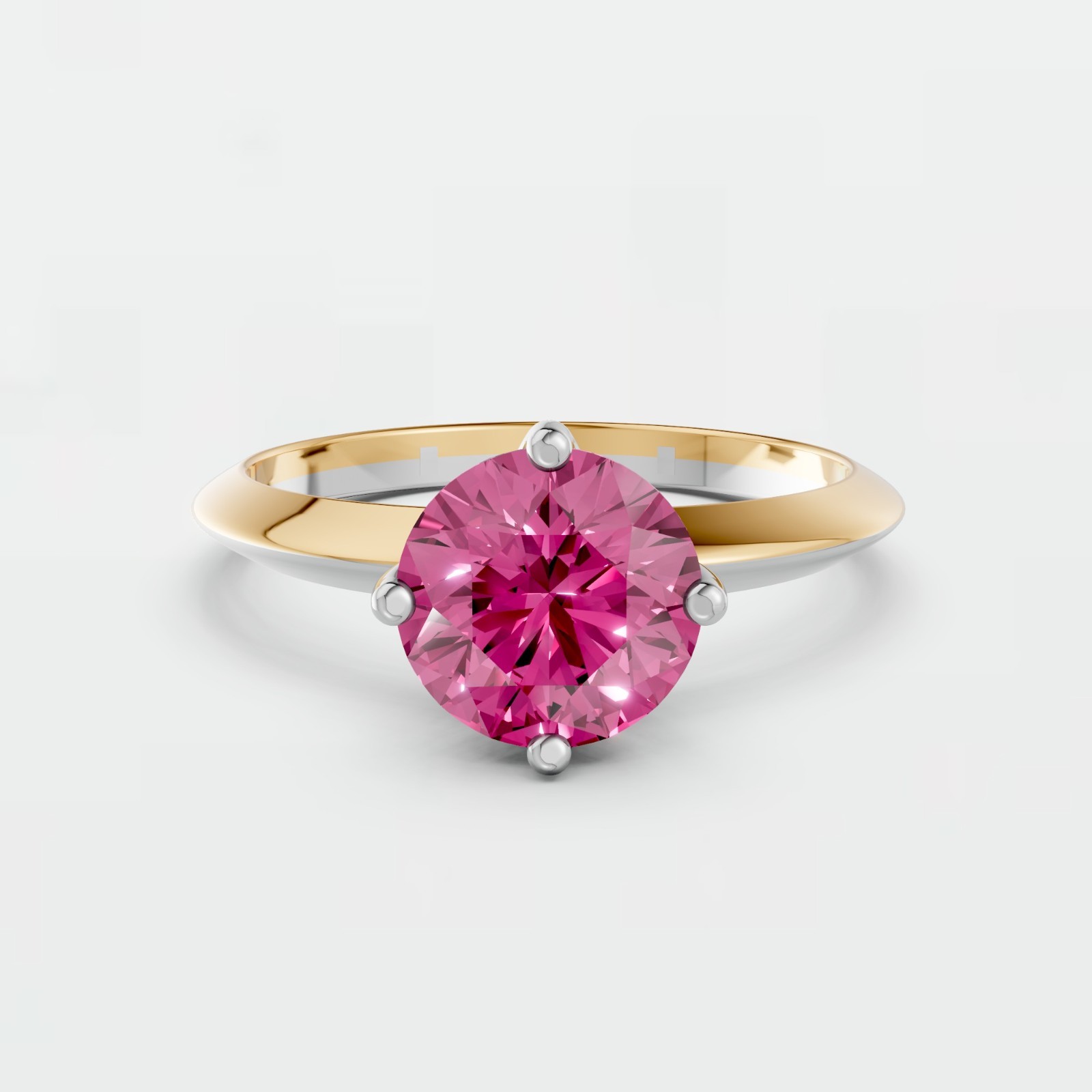 Fancy Pink Round Lab Grown Diamond Prong Basket Set Solitaire Engagement Ring
