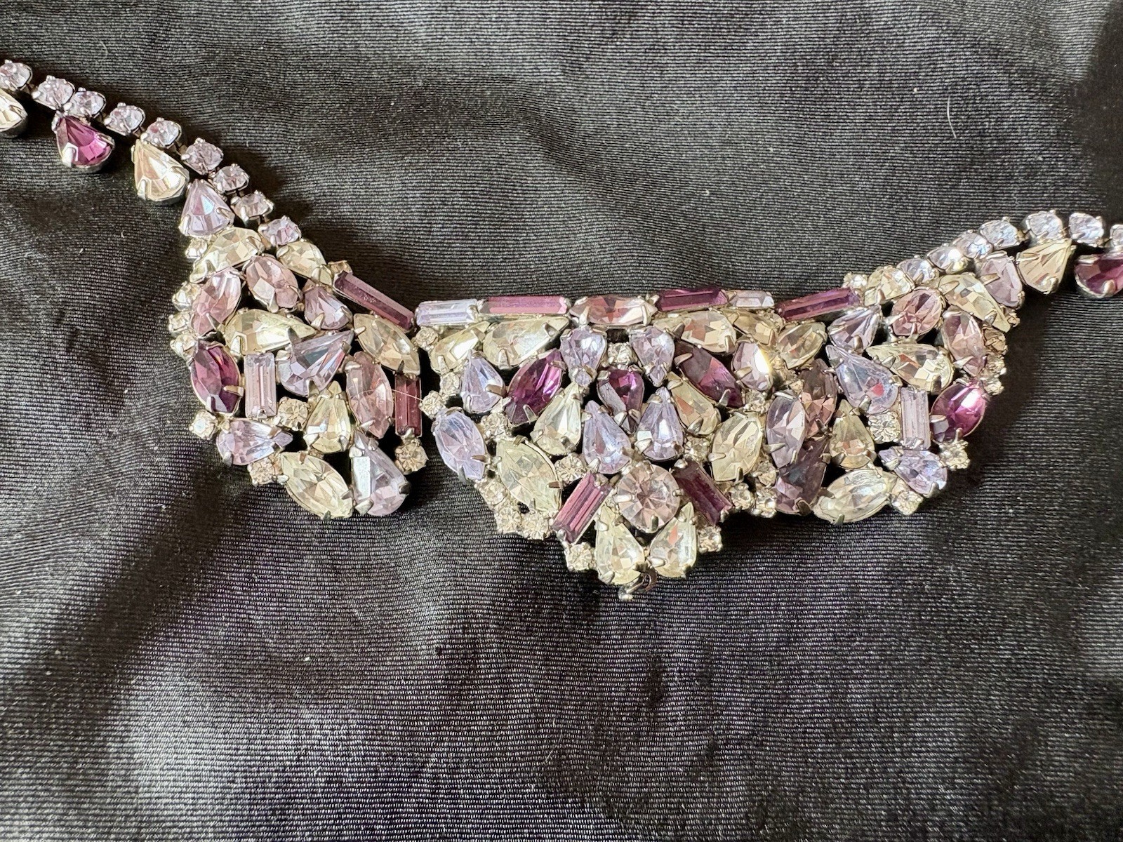 Vintage Signed Hobe’ Parure Amethyst Rhinestone Necklace Bracelet Earrings RARE