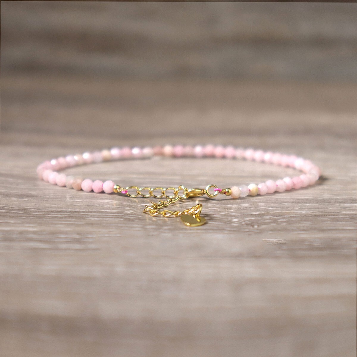 Natural Pink Opal Crystal Gemstone Dainty Bracelet Minimalist 3mm Faceted Beads