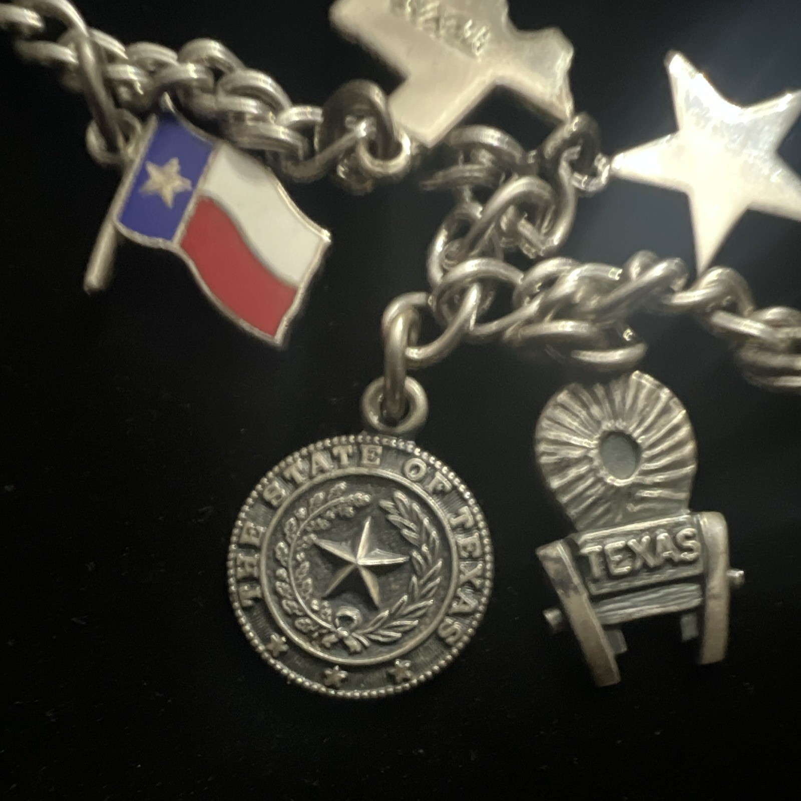 Vintage 1970s Haltom Sterling Silver 925 Texas Charm Bracelet Retired Signed