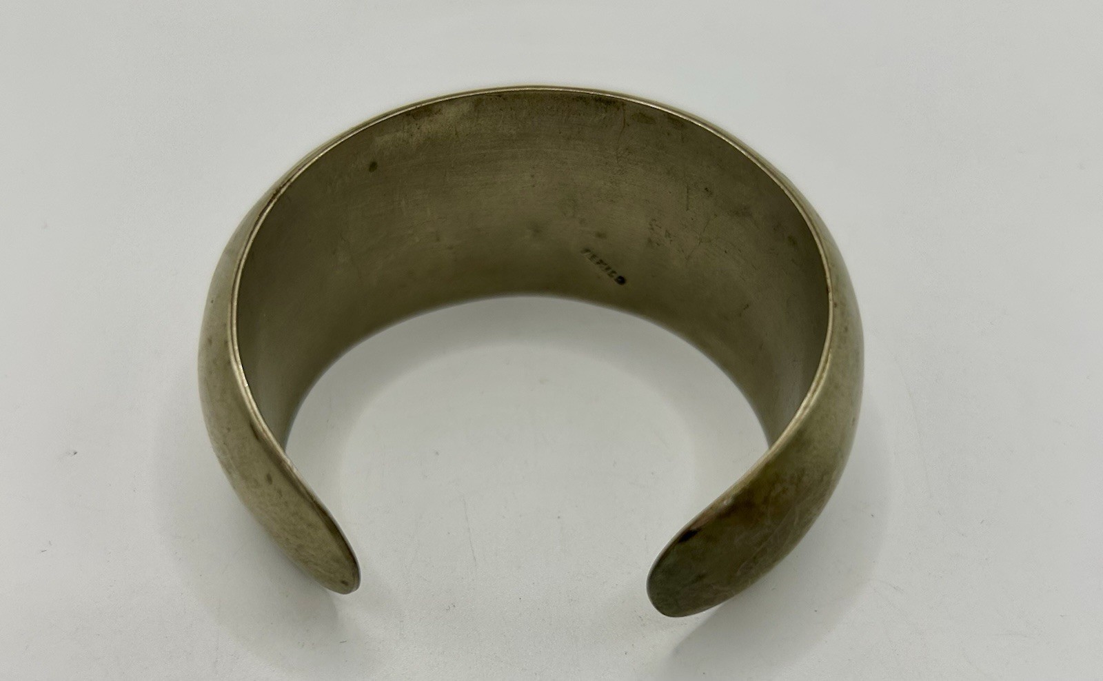 Vintage Mexico Modernist Wide Cuff Bracelet Silver Tone 33g