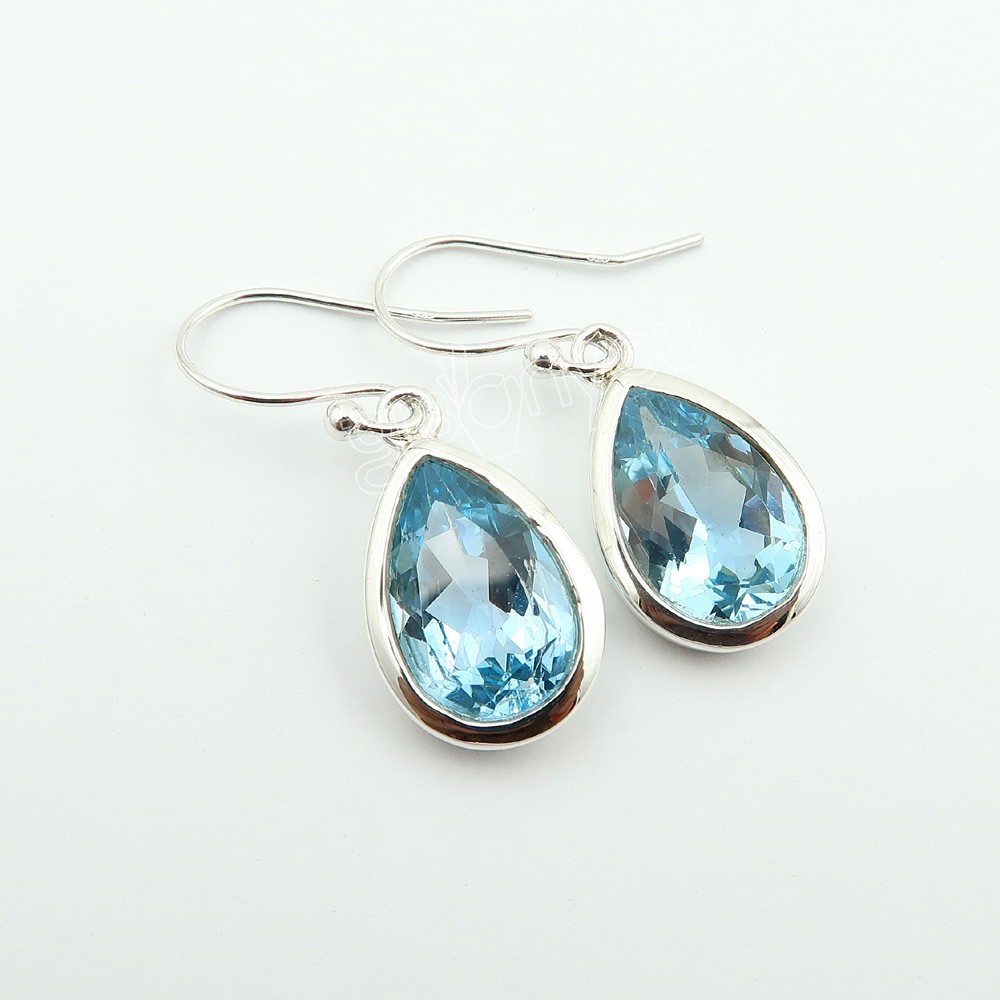 gr8onyou Teardrop Shaped BLUE TOPAZ Earrings in 925 Silver | COA