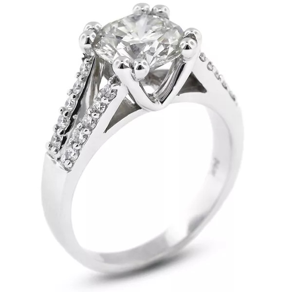 Side Stone Engagement Ring Solid 14K Gold 2.53 CT Round Lab-Grown Diamond J SI2