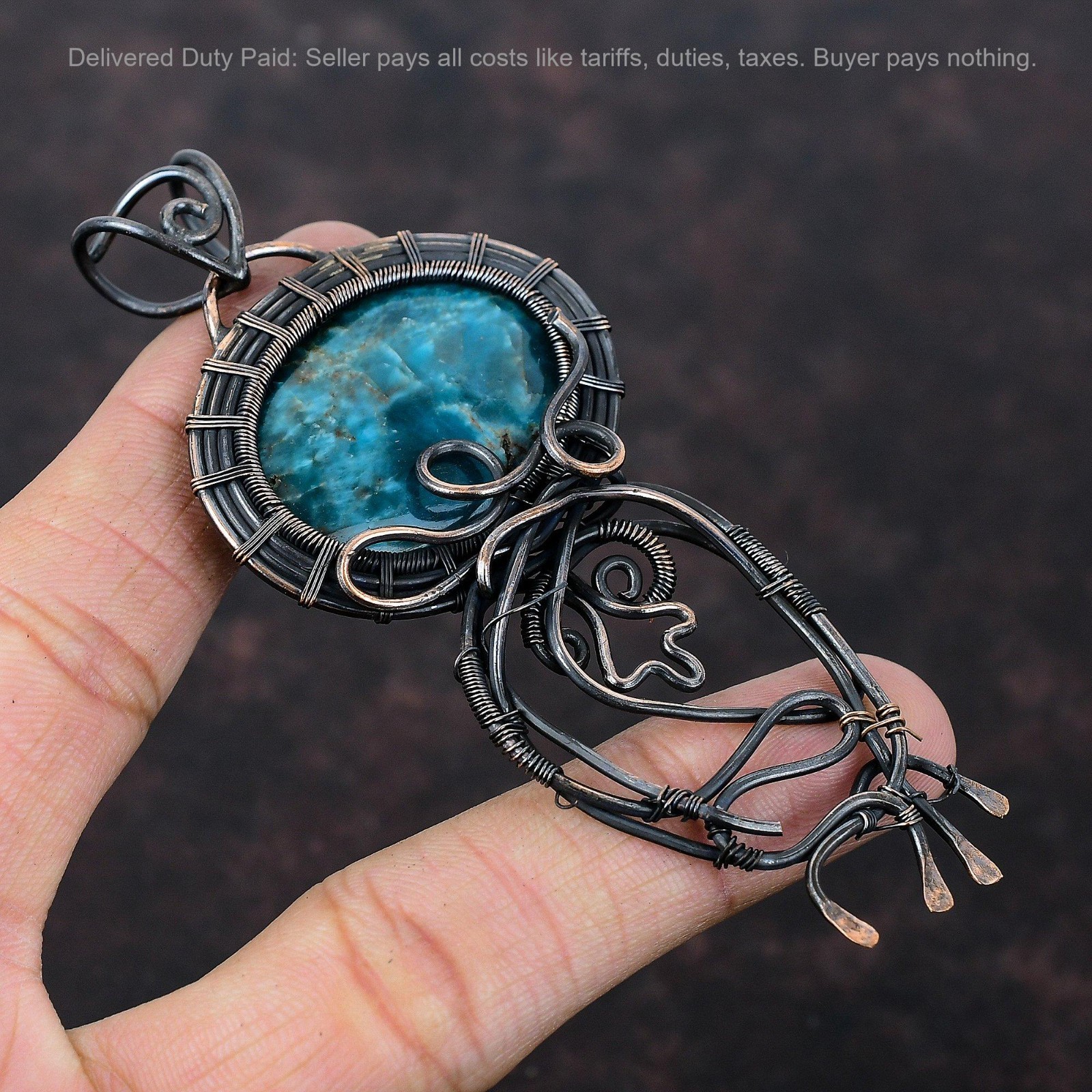 Oval Neon Apatite Gemstone Birthday Wife Wire Wrapped New Pendant Jewelry Copper