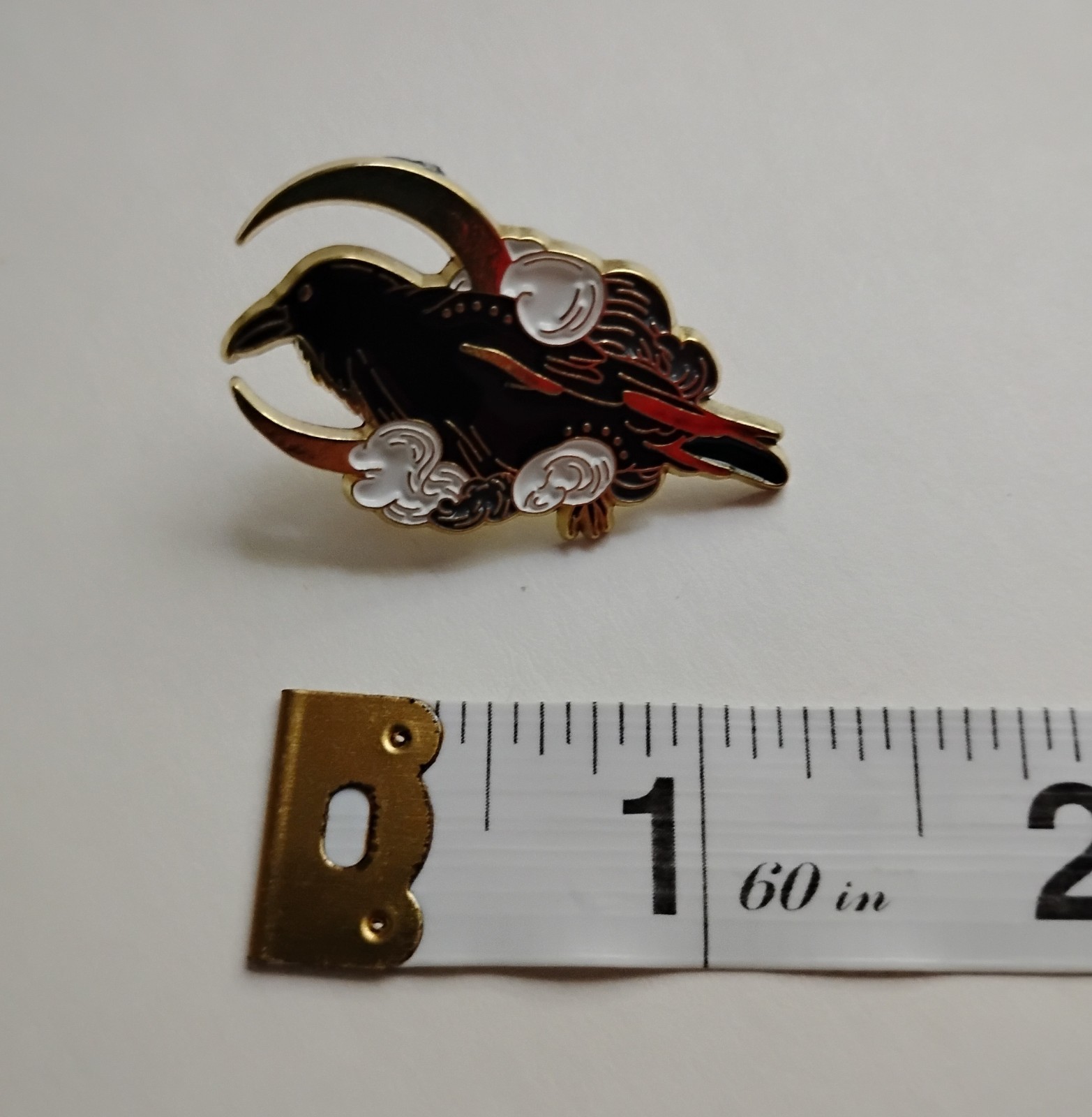 5 PC Enamel Black Crow Pins Gold Toned Raven Birds Jewelry Halloween Goth Emo