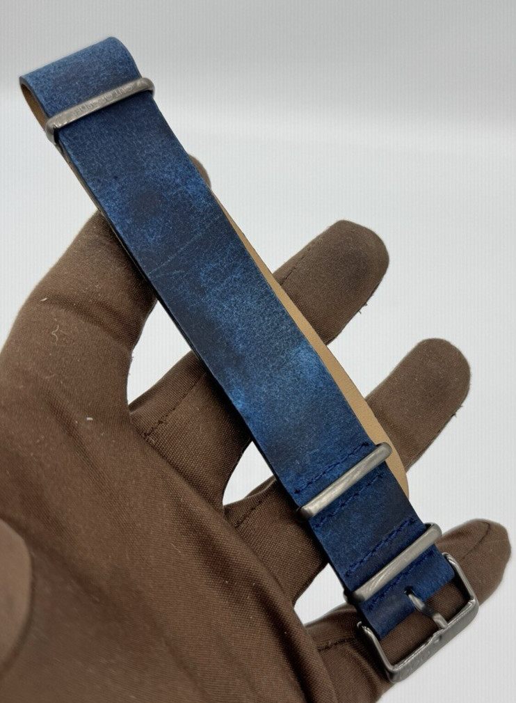 Out Of Order OOO Blue Military Watch Strap 22mm Vera Pelle Leather Made in Italy