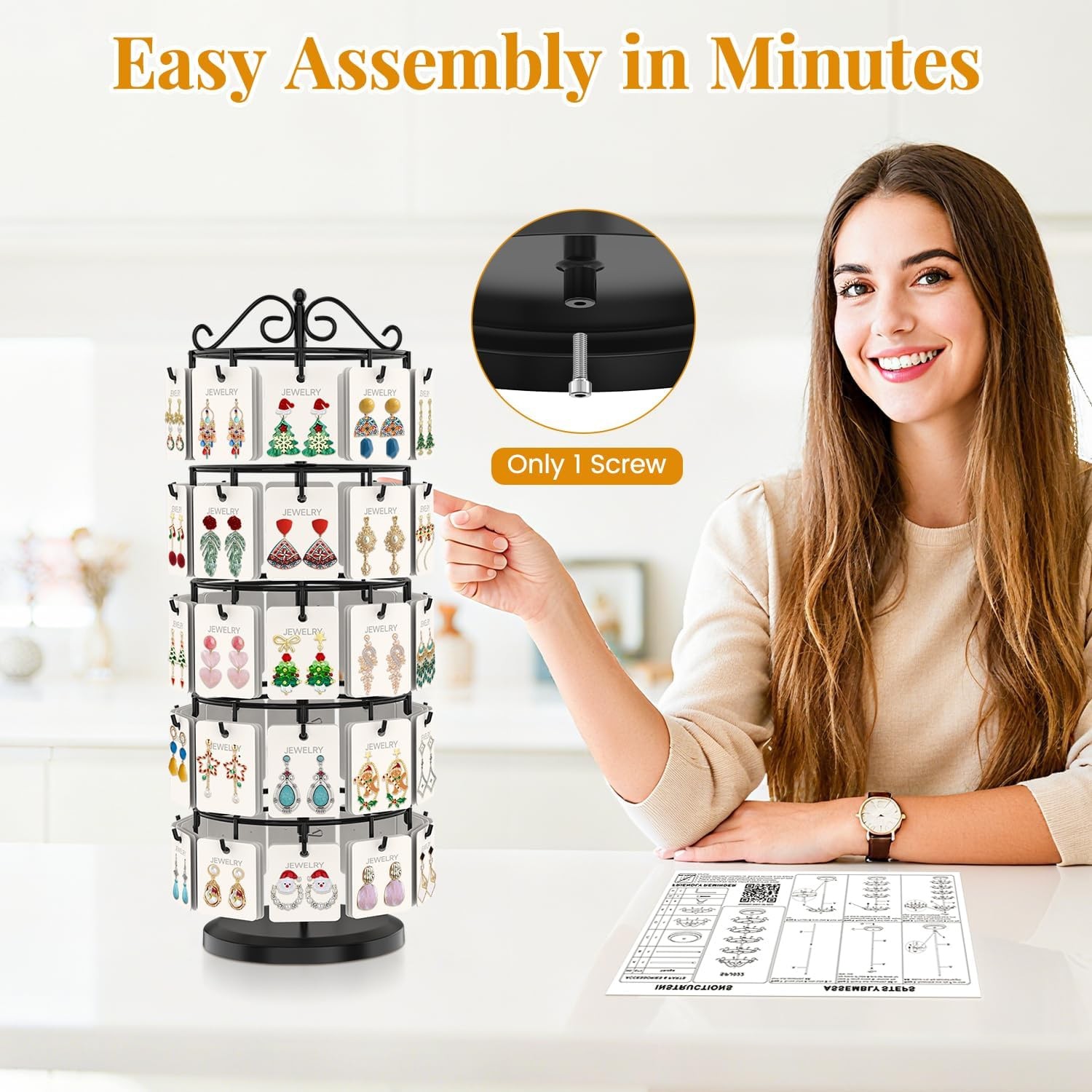 EsLuker.ly Earring Holder Organizer Rotating Display Tree Stand, Adjustable H…