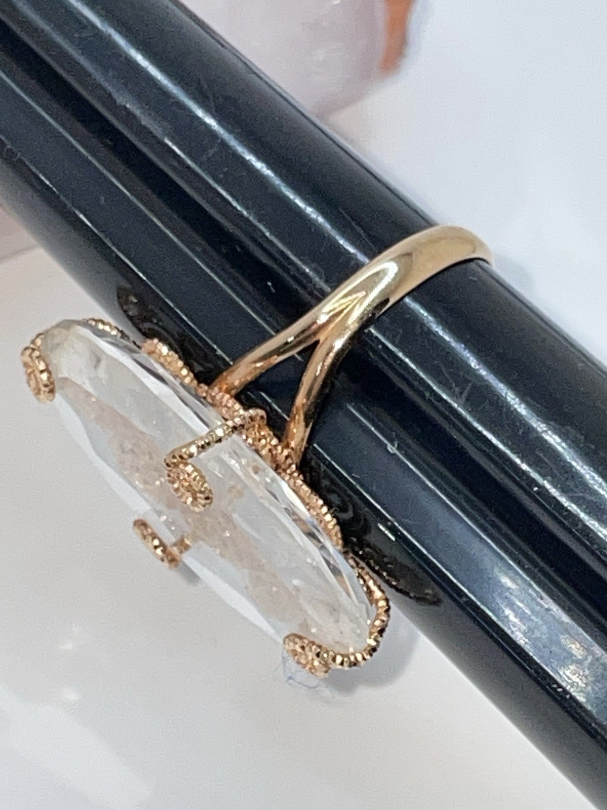 14KT 14K Rose Gold Caged Crystal Filigree RING Statement Italy Milor Size 10.25