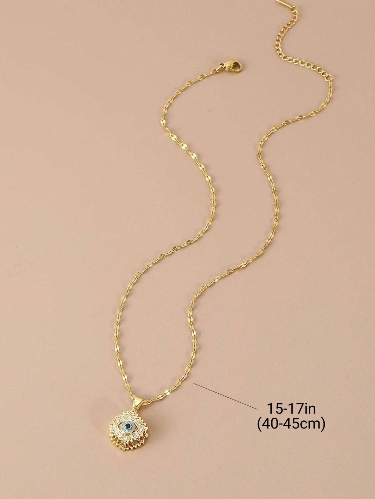Evil Eye Sunburst Pendant Necklace Gold Tone Stainless Steel Women Boho Jewelry