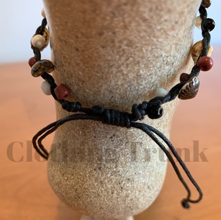 Mini Sea Shell Macrame Anklet – Black Adjustable Beach Boho Jewelry
