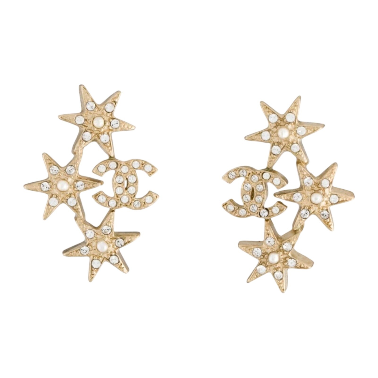 Chanel Gold-tone Crystal Embellished CC Logo Earrings