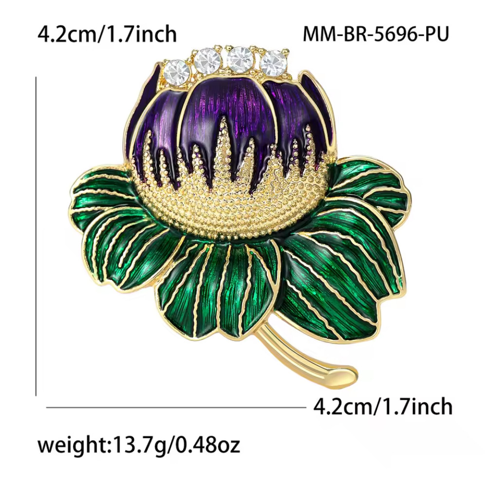 Rhinestone Purple Lotus Flower Brooch Gold Plant Pin Spring Summer Jewelry Gift