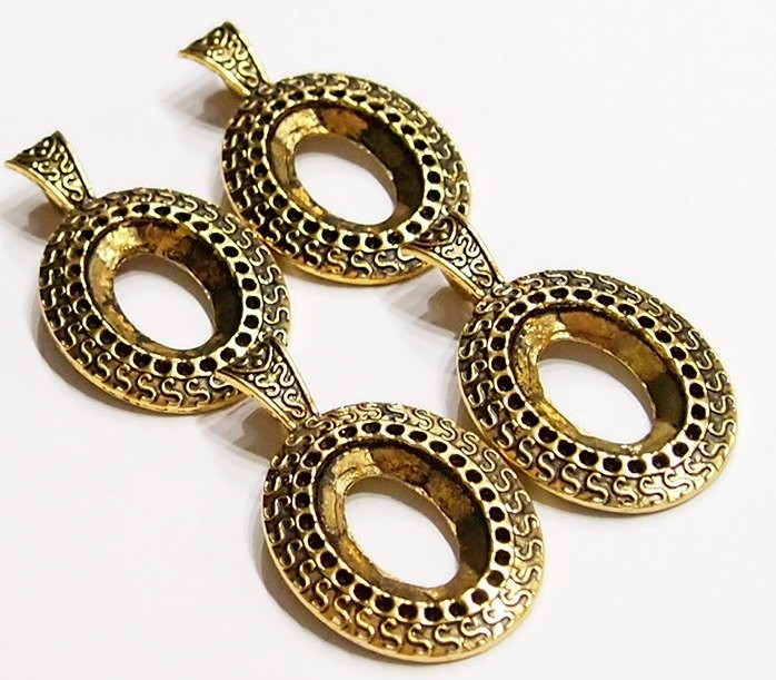 4 of 25x18mm Antique Gold Art Deco w/ Enhancer Bail Pendant Settings 53x31mm