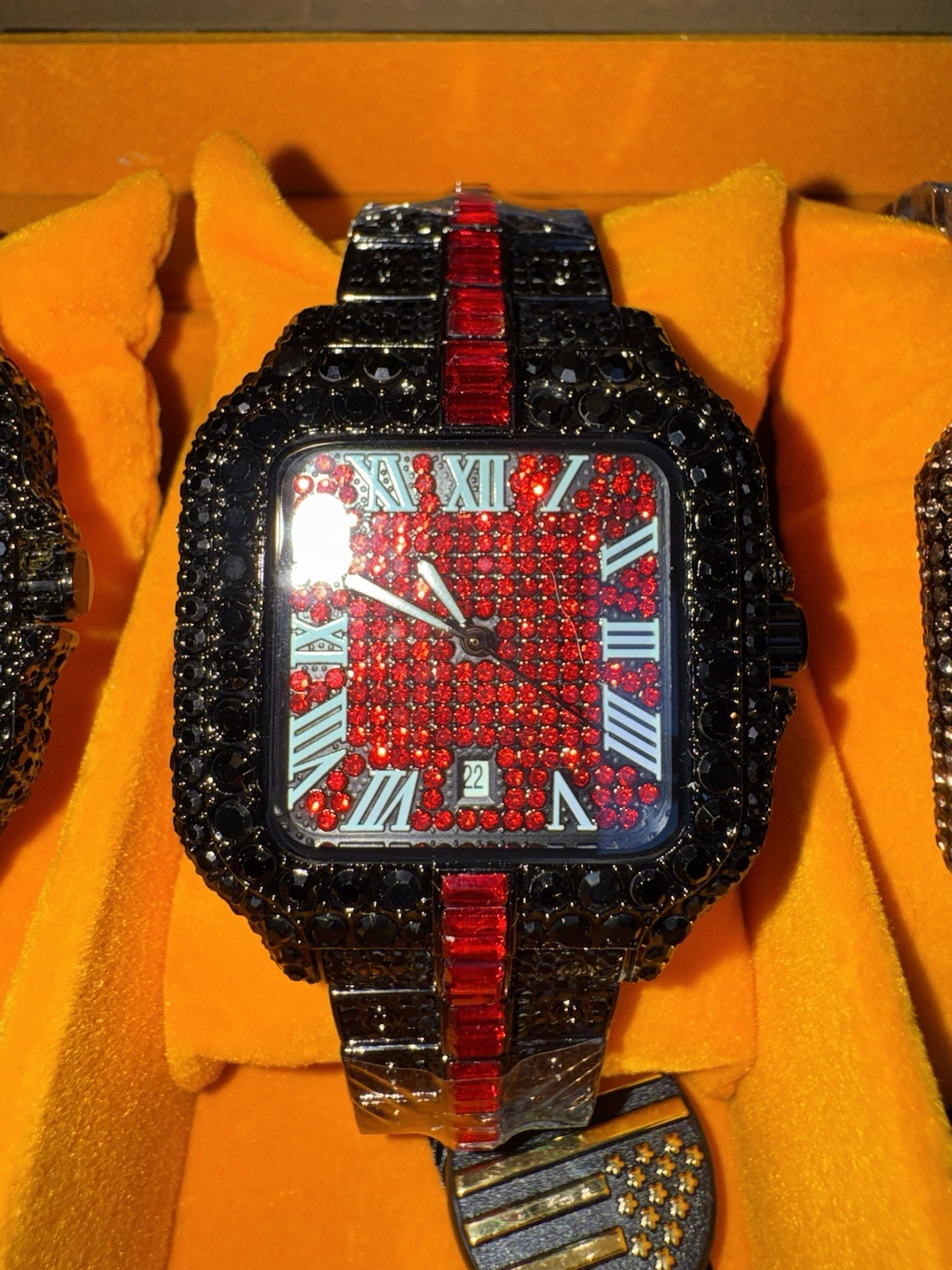 AJ Quality Watches Decked Iced Out Black Crystals Watch With Roman Numerals