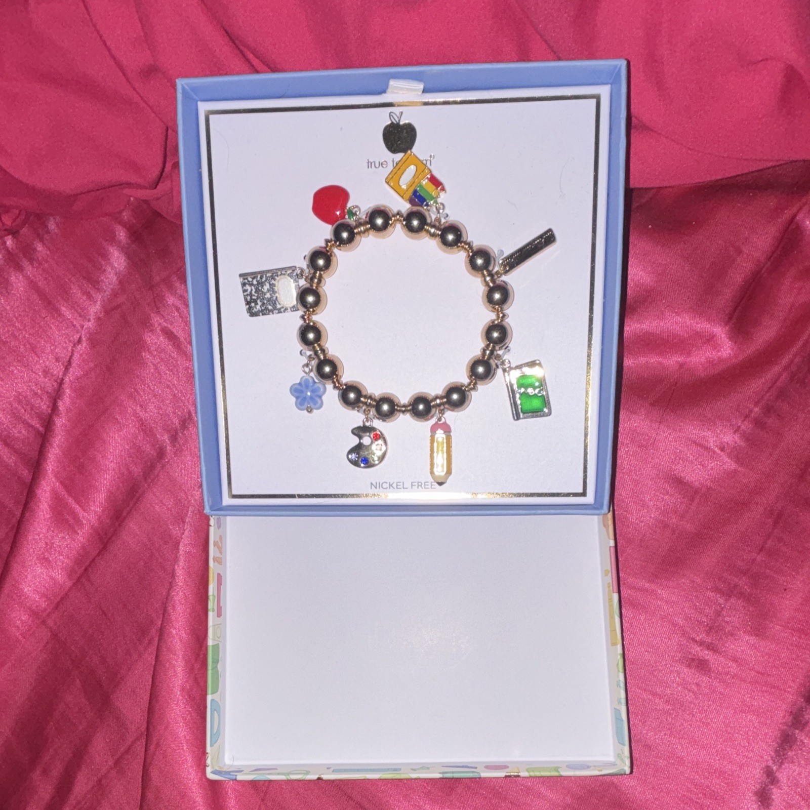 True to Form Nickel-Free Beaded Charm Bracelet Dangle Crystal School Gold