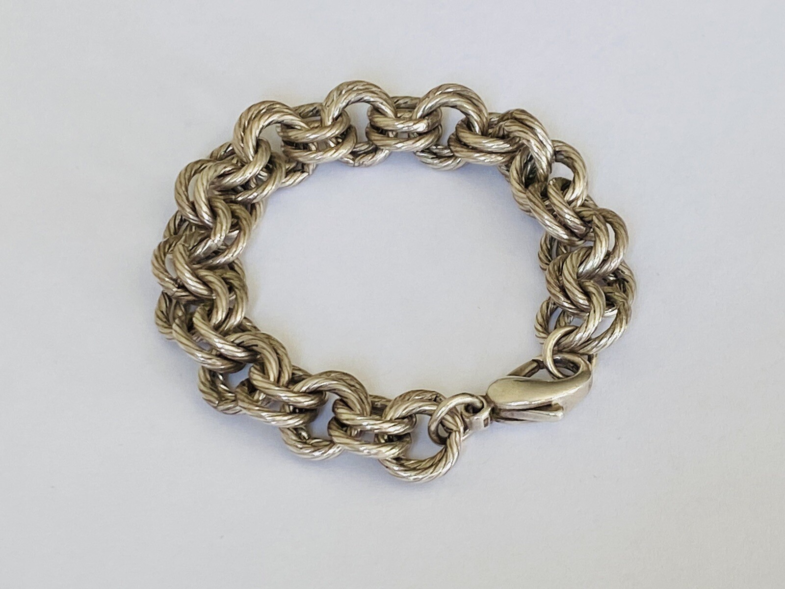 Vintage Signed Sterling Silver Double Rolo Circle Link Chain Bracelet 45-Grams