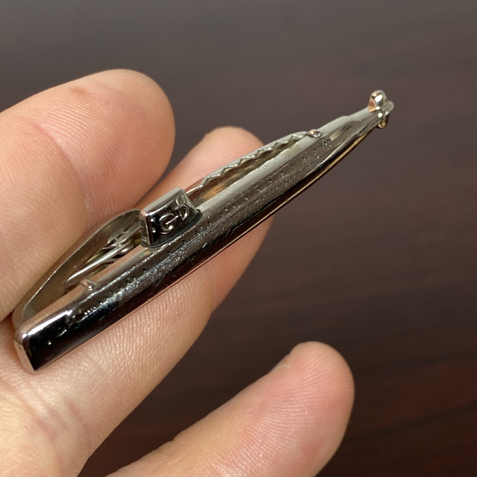 US NAVY SUBMARINE GD GENERAL DYNAMICS Silver Tone Advertising HICKOK Tie Clip